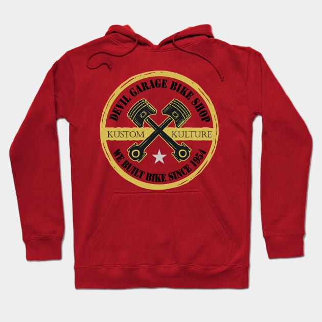 devil garage bike shop Hoodie by Conqcreate Design